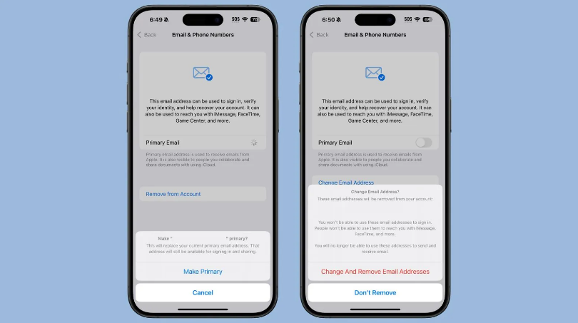 浦东苹果手机维修分享苹果 iOS 18.1 支持设置“主要”邮箱地址并更改 iCloud 邮箱 